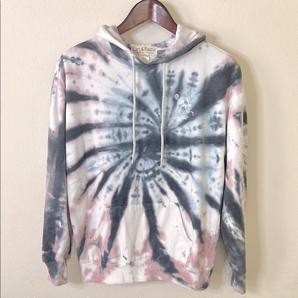 Cut & Paste Tie-Dye Hoodie Skeleton Skater Womens Size Medium Blue Pink